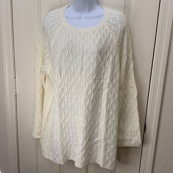 Verve Ami NEW Woman’s Sz 1X Ivory Scoop Neck Long Sleeve Zip Back Light Sweater - Picture 3 of 15